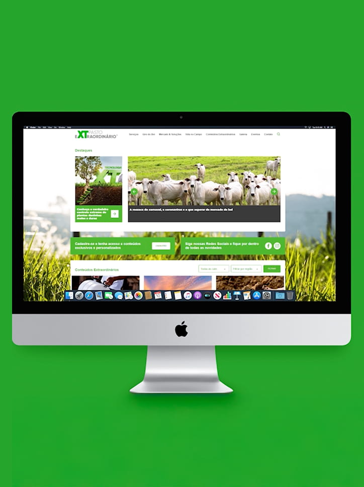 Tela de um computador exibindo o site "Pasto Extraordinário", da Corteva.